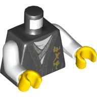 Torso Robe, White Shirt, Asian Symbols Print, White Arms, Yellow Hands