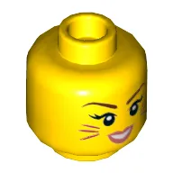 Minifig Head Kitty Pop, Reddish Brown Eyebrows, Magenta Cat Whiskers, Coral Lips, Smiling / Singing with Closed Eyes Print