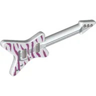 Musical Instrument Guitar Electric 'ML' Type with Magenta Tiger Stripes and Silver Strings, Bridge and Whammy Bar Print