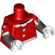 Torso, Dual Molded Arms, White Collar, Buttons Belt Print (Minnie Mouse), Red Sleeves Pattern with White Spots Print, Black Arms, White Hands