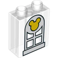 Duplo Brick 1 x 2 x 2 with Bottom Tube with Mickey Mouse Window Print