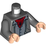 Torso Jacket, Medium Blue Vest, Button, Red Spider-Man Suit Print, Dark Bluish Gray Arms, Light Nougat Hands