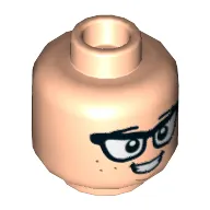 Minifig Head Danny Nedermeyer, Black Glasses, Smile, Teeth, Freckles