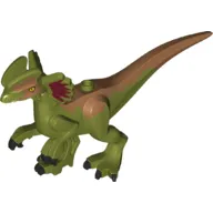 Animal Body Part, Dinosaur, Dilophosaurus Body (No Lower Jaw) with Sand Red Back, Yellow Eyes, Magenta Ears