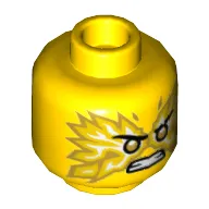 Minifig Head Kai, Pearl Gold Eyes, White/Gold Flames