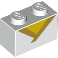 Brick 1 x 2 with 2 Pearl Gold Lines (V-Neck Shirt), Yellow Triangle print