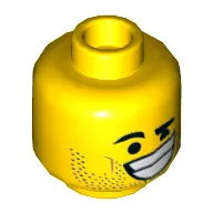 Minifig Head Rex Dangervest, Wink, Big Open Mouth Grin/Smile, Teeth, Stoppled Beard