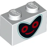 Brick 1 x 2 with Heart Shape Black Face, Red Eyes, Mouth print