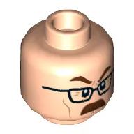 Minifig Head Commissioner James Gordon, Glasses, Reddish Brown Eyebrows, Mustache, Angry