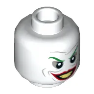 Minifig Head Joker, Green Eyebrows, Wide Smile with Red Lips, Small Eyes Print