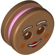 Minifig Head Special, Gingerbread Man with Eyelashes, Red Lips, Pink Filling print