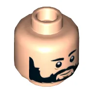 Minifig Head Temmin 'Snap' Wexley, Beard Black Full, Eyebrows, White Pupils, Medium Nougat Lines Under Eyes and Chin Print