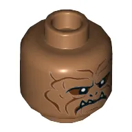 Minifig Head Klatooinian Raider, Reddish Brown Lines, White Fangs Print