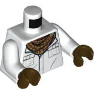 Torso Shirt with Pockets, Reddish Brown and Dark Tan Scarf Print, White Arms, Dark Brown Hands