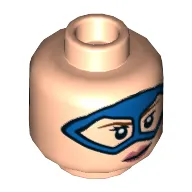 Minifig Head Stargirl, Blue Eyemask, Peach Lips, Smirk / Smile Show Teeth Print