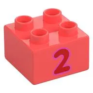 Duplo Brick 2 x 2 with Red '2' Print