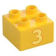 Duplo Brick 2 x 2 with Bright Light Yellow '3' Print