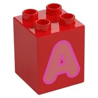 Duplo Brick 2 x 2 x 2 with Coral 'A' Print