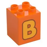 Duplo Brick 2 x 2 x 2 with Bright Light Orange 'B' Print