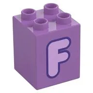 Duplo Brick 2 x 2 x 2 with Lavender 'F' Print