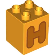 Duplo Brick 2 x 2 x 2 with Orange 'H' Print
