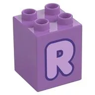 Duplo Brick 2 x 2 x 2 with Lavender 'R' Print