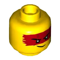 Minifig Head Kai, Res Paint Mask, Scar on Right, Lopsided Smile Print