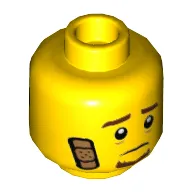 Minifig Head Frankie Lupelli, Brown Eyebrows and Goatee, Bandage, Sad / Black Eye Mask Print