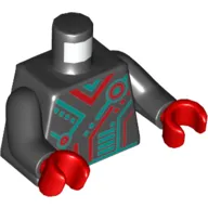 Torso Red and Dark Turquoise Circuitry Print, Black Arms, Red Hands