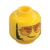 Minifig Head Tread Octane, Orange Sunglasses with Silver Frames, Lopsided Grin, Thick Sideburns Print