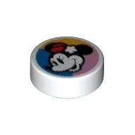 Tile Round 1 x 1 with Minnie Mouse on Dark Turquoise/Blue/Bright Light Orange Background print