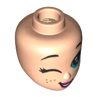 Minidoll Head Dark Turquoise Eyes, Dark Pink Lips, Freckles, Winking