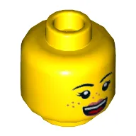 Minifig Head Parker L. Jackson, Eyebrows, Freckles, Dark Pink Lips, Open Mouth Smile / Disgusted Print
