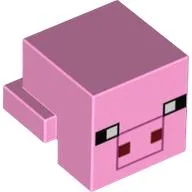 Minifig Head Special, Cube with Rear Ledge, Pixelated Black, White and Dark Red Face, White Spots on Snout Print (Pig)