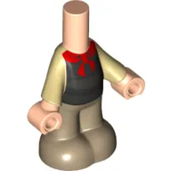 Microdoll Body Pants Dark Tan with Tan Shirt, Black Vest, Red Bow Tie, Light Nougat Hands print