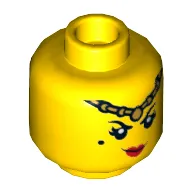 Minifig Head Princess Iron Fan, Gold Headband, Beauty Mark, Red Lips, Neutral / Angry with Red Eyes and Clenched Teeth Print