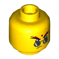 Minifig Head Red Son, Round Sunglasses, Red Forehead Dot, Frown / Raised Eyebrows with Open Mouth with Teeth Print