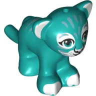 Animal, Big Cat Cub, Lion with Dark Turquoise Eyes, White Paws/Nose and Sand Blue Pattern Print