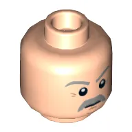 Minifig Head Vernon Dursley, Light Bluish Gray Bushy Eyebrows and Moustache, Stern / Smile Print