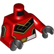 Torso Bodysuit, Black and Gold V, White Belt with Gold Buckle Print, Red Arms with Black Diamond Print, Black Hands