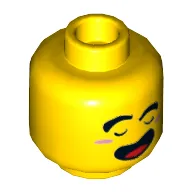 Minifig Head Monkie Kid, Closed Eyes with Markings Under Eyes and Open Mouth Smile / Angry Showing Teeth Print