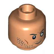 Minifig Head Wrecker, White Left Eye, Stubble Beard, Smile Print