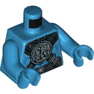 Torso Muscles with Armor Collar and Black Cross Straps with Round Emblem Print, Dark Azure Arms and Hands