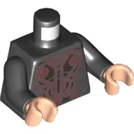 Torso Armor, Red and Silver Lines and Circles Print, Black Arms, Light Nougat Hands