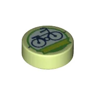 Tile Round 1 x 1 with Bicycle In Green Circle print