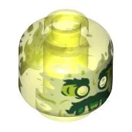 Minifig Head Ghost, with Yellowish Green Face, Bushy Eyebrows, Moustache and Flames in Back Print