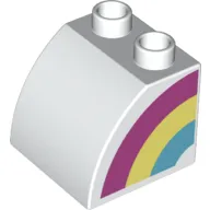 Duplo Brick 2 x 2 x 1 1/2 with Curved Top with Rainbow on Left Side Print