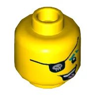 Minifig Head Punk Pirate, Dark Turquoise Eyebrow, Eyepatch with Skull, Open Mouth with Tongue Sticking Out Print