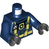 Torso Wetsuit with Bright Light Yellow Straps, Gauge, and Police Badge Print, Dark Blue Arms, Black Hands