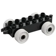 Duplo Car Base 2 x 6 with Fake Bolts, Open Hitch End and White Wheels